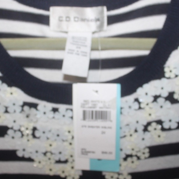 C.D. DANIELS NAVY WHITE STRIPE BEADED Embellushed Top NWT $56 Size 2X - Picture 6 of 8